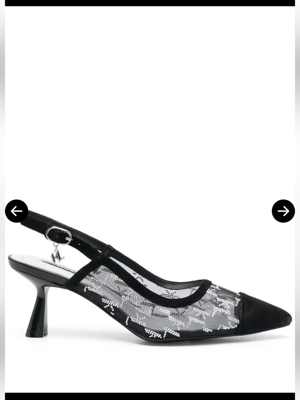 Karl Lagerfeld PANACHE Rhinestone Black Mesh Slingback Heels 36